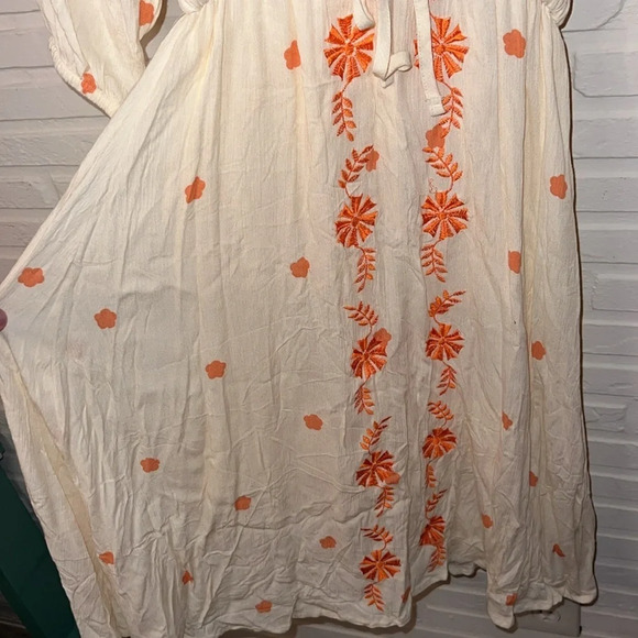 Chelsea & Violet Cream and Orange Floral Boho Dress, Girls Size Medium - Picture 3 of 8